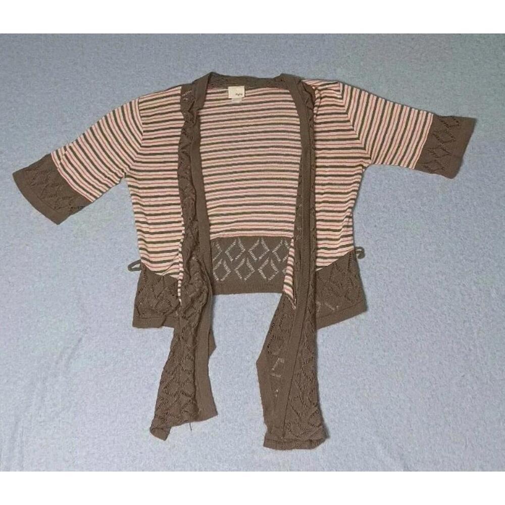 Daytrip 3/4 Sleeve Open Front Cardigan Womens Size Small Pink And Brown Crochet